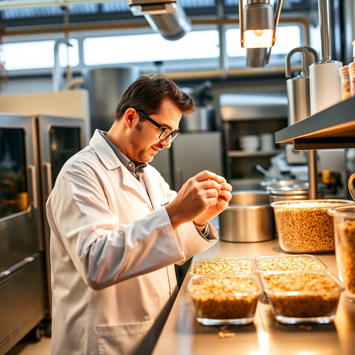 Quality scientist examining grain samples